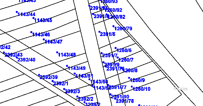 Parcela st. 2391/7 v KÚ Uhřice u Kyjova, Katastrální mapa