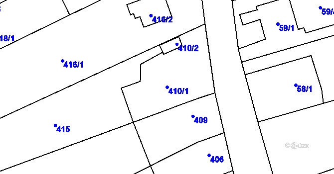 Parcela st. 410/1 v KÚ Uhřičice, Katastrální mapa