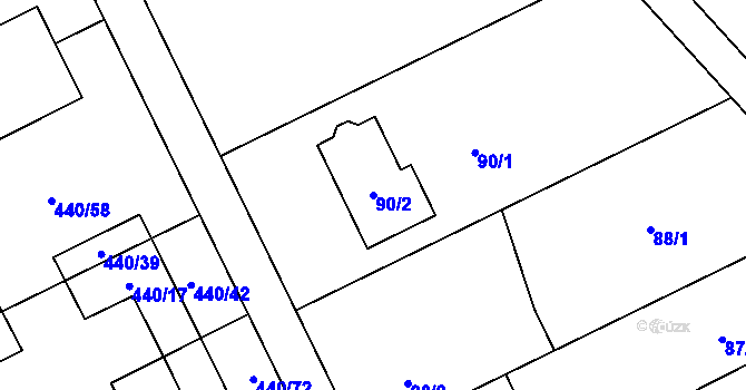 Parcela st. 90/2 v KÚ Uhřičice, Katastrální mapa