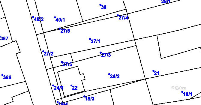 Parcela st. 27/3 v KÚ Uhřičice, Katastrální mapa