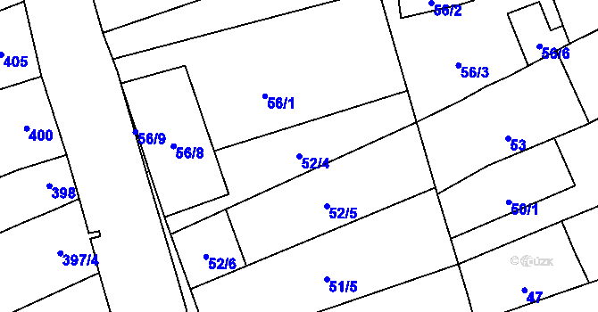 Parcela st. 52/4 v KÚ Uhřičice, Katastrální mapa