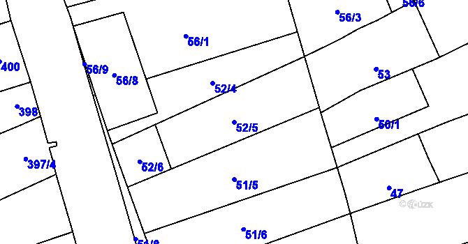 Parcela st. 52/5 v KÚ Uhřičice, Katastrální mapa