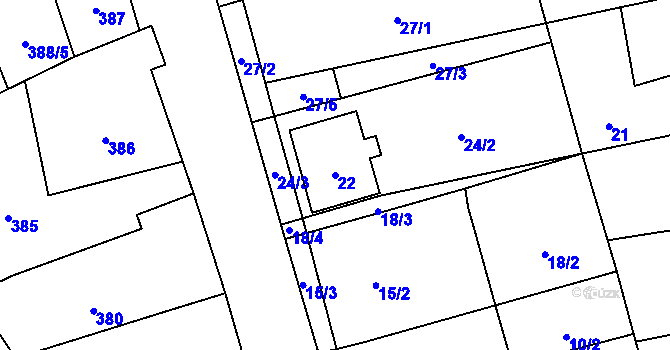 Parcela st. 22 v KÚ Uhřičice, Katastrální mapa