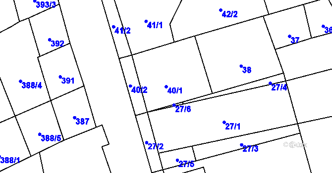 Parcela st. 40/1 v KÚ Uhřičice, Katastrální mapa