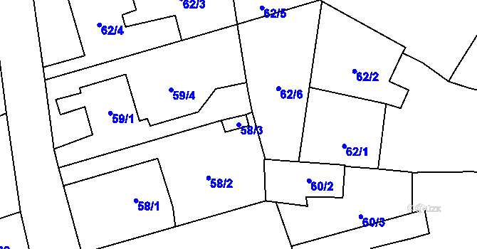 Parcela st. 58/3 v KÚ Uhřičice, Katastrální mapa