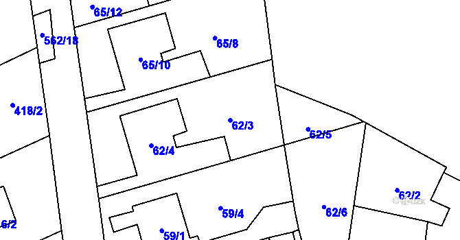 Parcela st. 62/3 v KÚ Uhřičice, Katastrální mapa