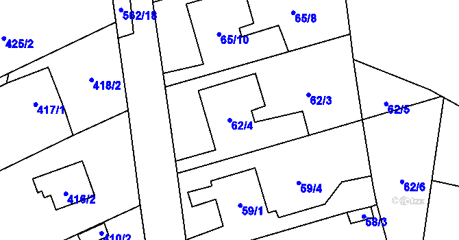 Parcela st. 62/4 v KÚ Uhřičice, Katastrální mapa
