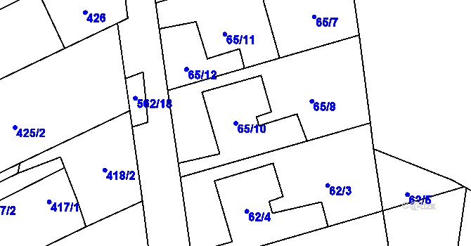 Parcela st. 65/10 v KÚ Uhřičice, Katastrální mapa
