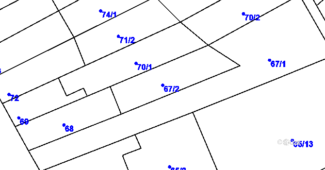 Parcela st. 67/2 v KÚ Uhřičice, Katastrální mapa