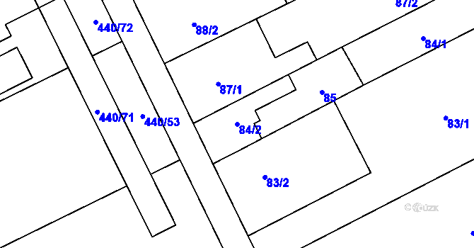 Parcela st. 84/2 v KÚ Uhřičice, Katastrální mapa