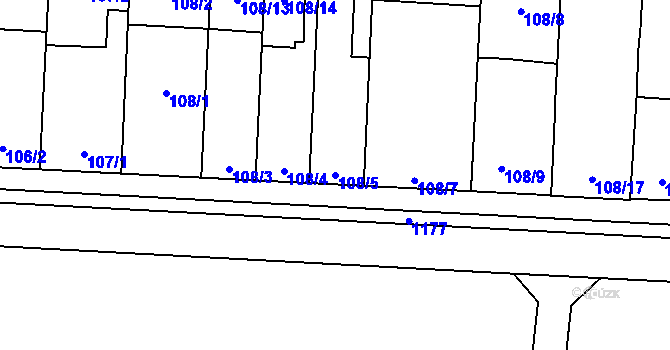 Parcela st. 108/5 v KÚ Uhřičice, Katastrální mapa