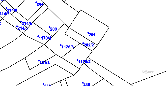 Parcela st. 202/2 v KÚ Uhřičice, Katastrální mapa