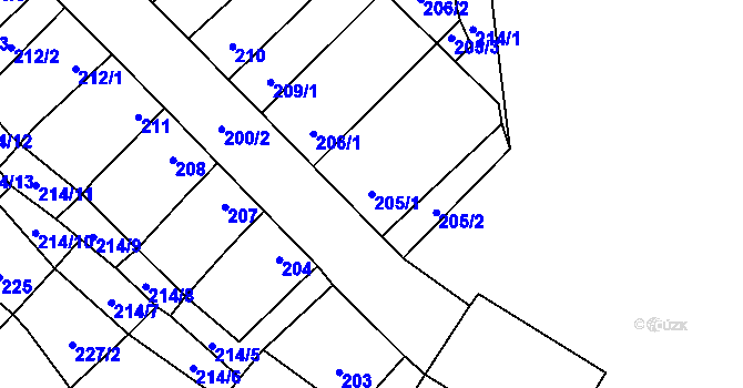 Parcela st. 205/1 v KÚ Uhřičice, Katastrální mapa