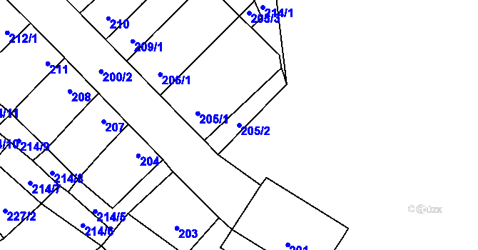 Parcela st. 205/2 v KÚ Uhřičice, Katastrální mapa
