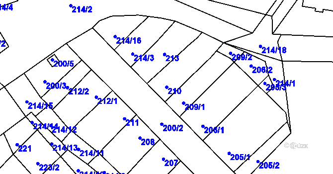 Parcela st. 210 v KÚ Uhřičice, Katastrální mapa