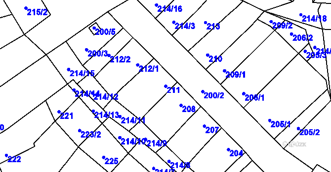 Parcela st. 211 v KÚ Uhřičice, Katastrální mapa