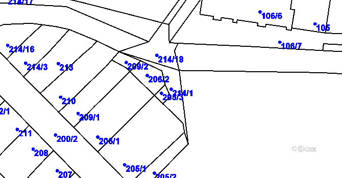 Parcela st. 214/1 v KÚ Uhřičice, Katastrální mapa