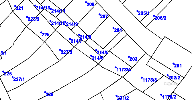 Parcela st. 214/5 v KÚ Uhřičice, Katastrální mapa