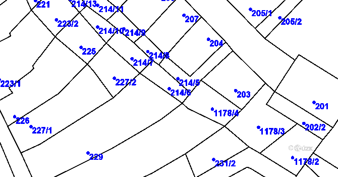 Parcela st. 214/6 v KÚ Uhřičice, Katastrální mapa