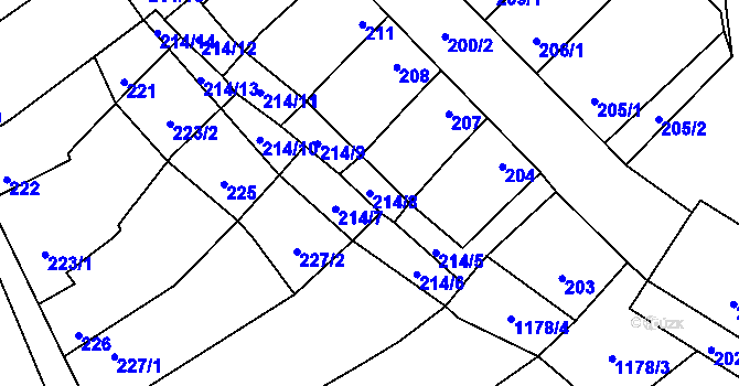 Parcela st. 214/8 v KÚ Uhřičice, Katastrální mapa
