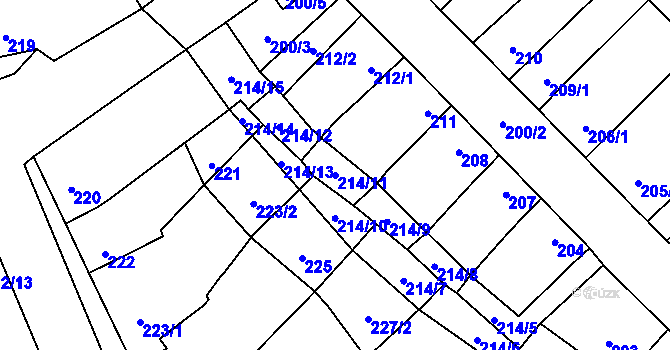 Parcela st. 214/11 v KÚ Uhřičice, Katastrální mapa