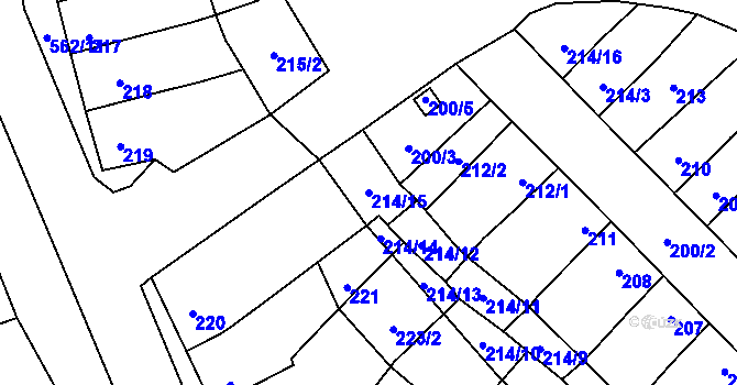 Parcela st. 214/15 v KÚ Uhřičice, Katastrální mapa