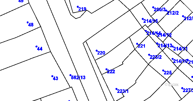 Parcela st. 220 v KÚ Uhřičice, Katastrální mapa