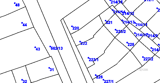 Parcela st. 222 v KÚ Uhřičice, Katastrální mapa