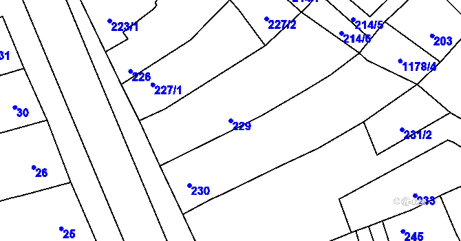 Parcela st. 229 v KÚ Uhřičice, Katastrální mapa