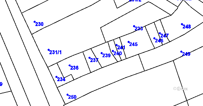 Parcela st. 239 v KÚ Uhřičice, Katastrální mapa