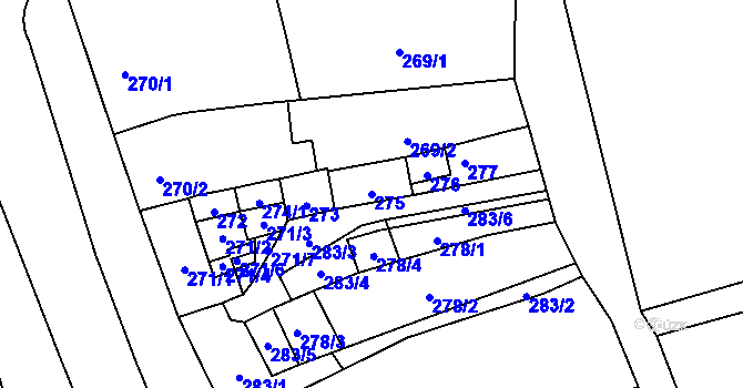 Parcela st. 275 v KÚ Uhřičice, Katastrální mapa