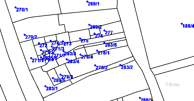 Parcela st. 278/1 v KÚ Uhřičice, Katastrální mapa