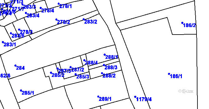 Parcela st. 288/1 v KÚ Uhřičice, Katastrální mapa