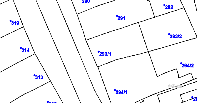 Parcela st. 293/1 v KÚ Uhřičice, Katastrální mapa