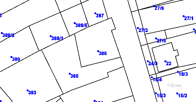 Parcela st. 386 v KÚ Uhřičice, Katastrální mapa