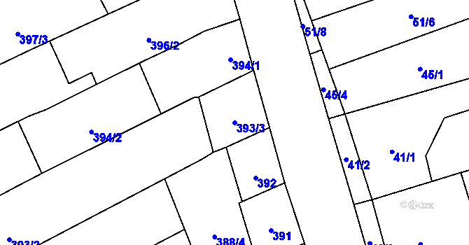Parcela st. 393/3 v KÚ Uhřičice, Katastrální mapa