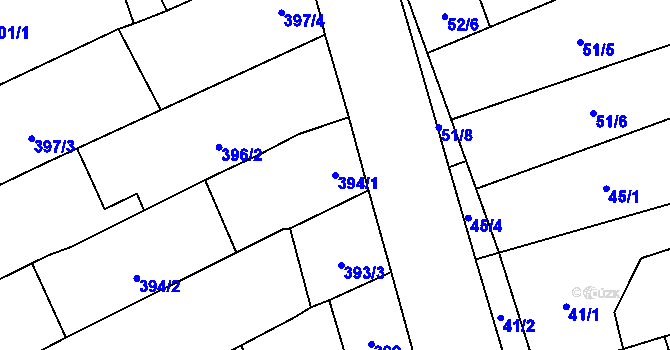 Parcela st. 394/1 v KÚ Uhřičice, Katastrální mapa
