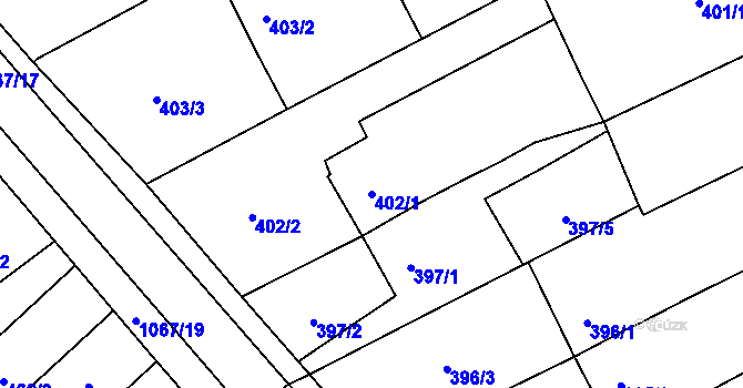 Parcela st. 402/1 v KÚ Uhřičice, Katastrální mapa