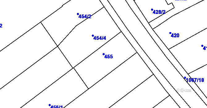 Parcela st. 455 v KÚ Uhřičice, Katastrální mapa