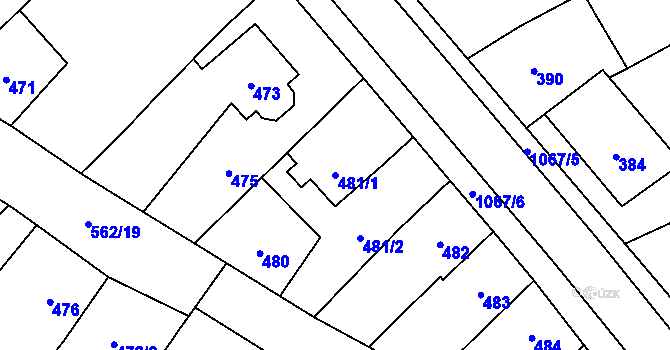 Parcela st. 481/1 v KÚ Uhřičice, Katastrální mapa