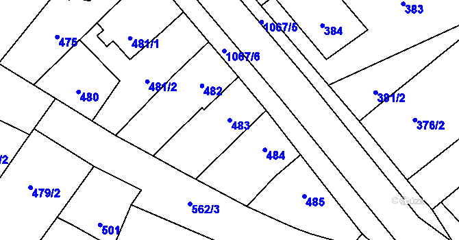 Parcela st. 483 v KÚ Uhřičice, Katastrální mapa
