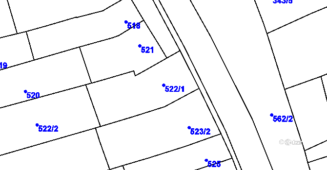 Parcela st. 522/1 v KÚ Uhřičice, Katastrální mapa