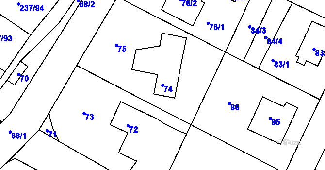Parcela st. 74 v KÚ Hájek u Uhříněvsi, Katastrální mapa