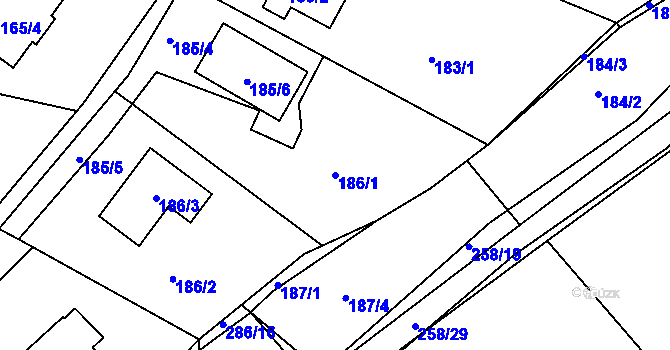 Parcela st. 186/1 v KÚ Hájek u Uhříněvsi, Katastrální mapa