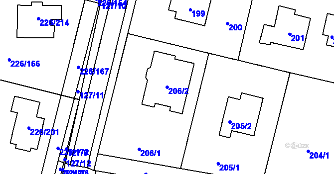 Parcela st. 206/2 v KÚ Hájek u Uhříněvsi, Katastrální mapa