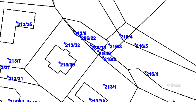 Parcela st. 216/8 v KÚ Hájek u Uhříněvsi, Katastrální mapa