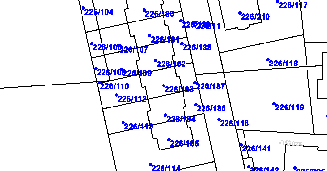 Parcela st. 226/183 v KÚ Hájek u Uhříněvsi, Katastrální mapa