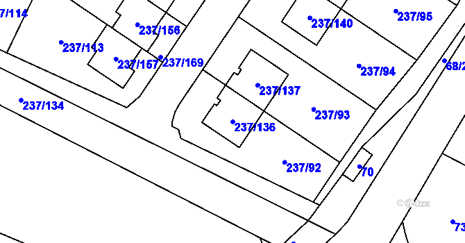 Parcela st. 237/136 v KÚ Hájek u Uhříněvsi, Katastrální mapa