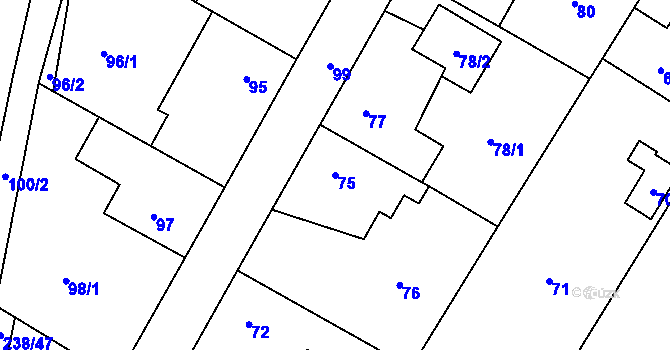 Parcela st. 75 v KÚ Pitkovice, Katastrální mapa