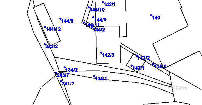 Parcela st. 142/3 v KÚ Pitkovice, Katastrální mapa